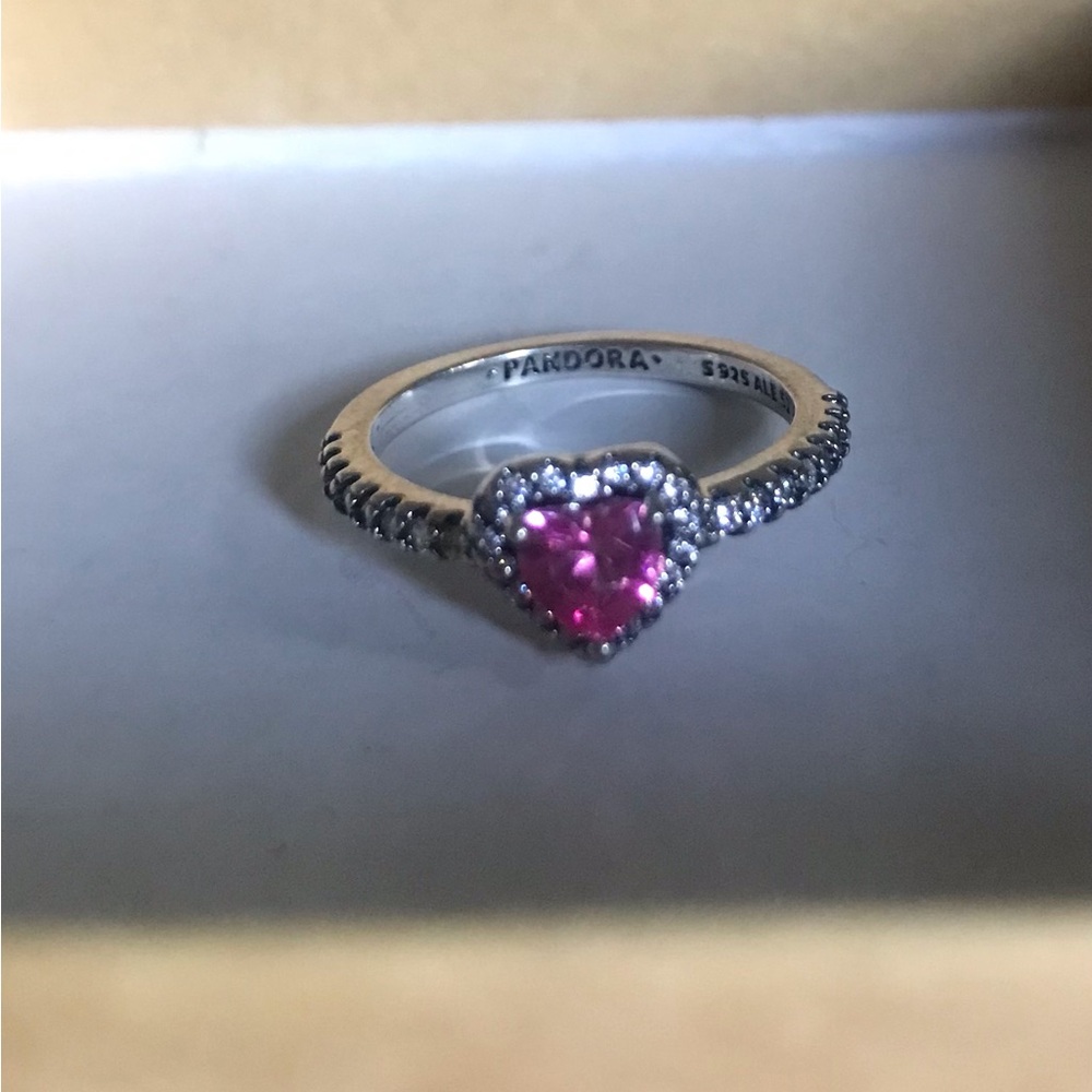 Sterling Silver Heart Ring with Pink Stone Size 6